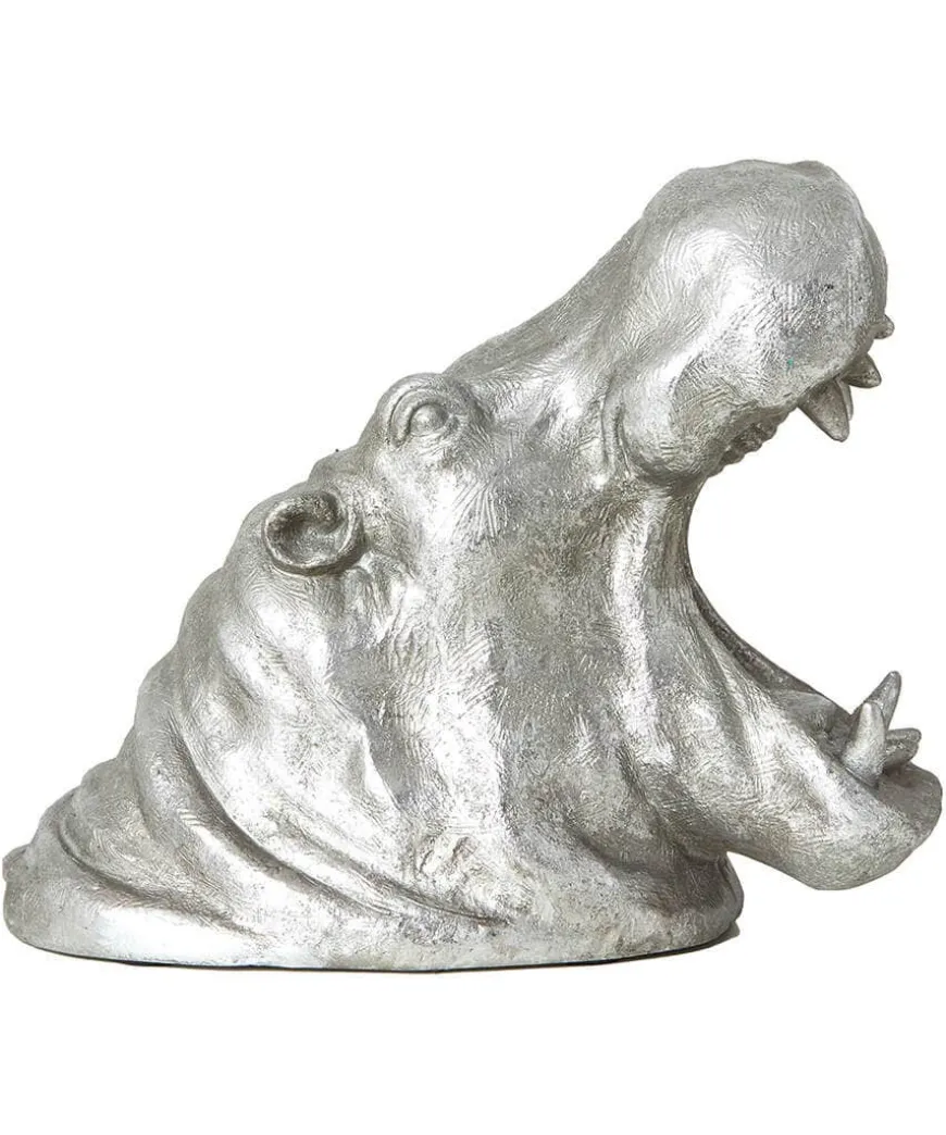 Antique Silver Roaring Hippo Table Lamp