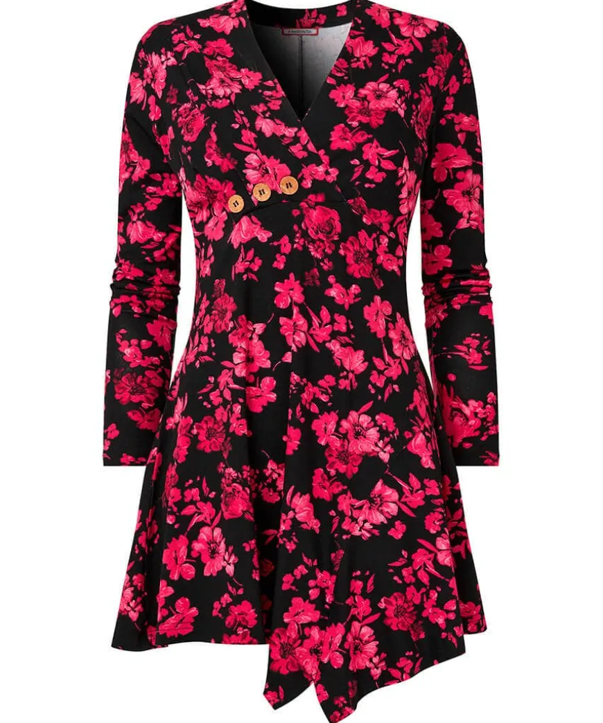 Button Detail Printed Jersey Tunic Top
