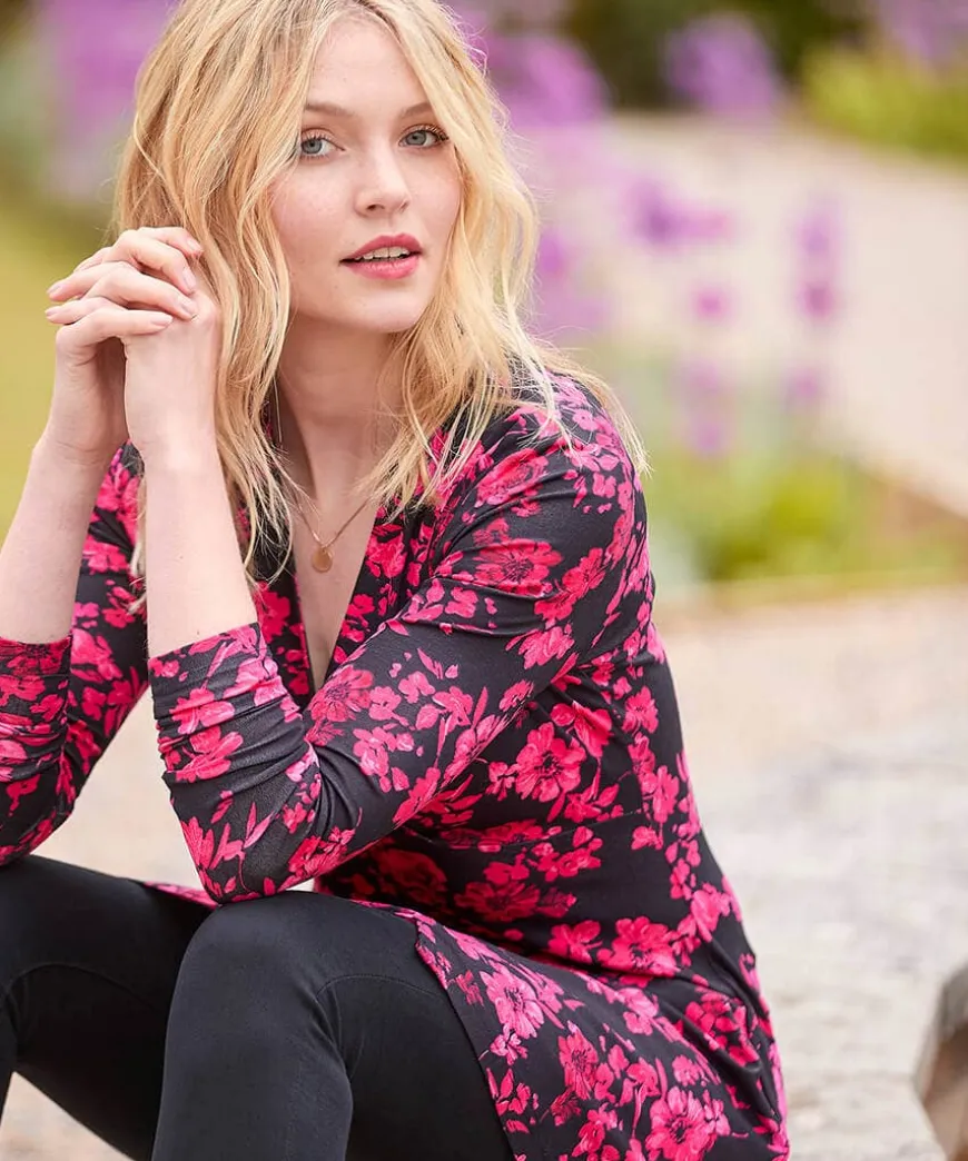 Button Detail Printed Jersey Tunic Top