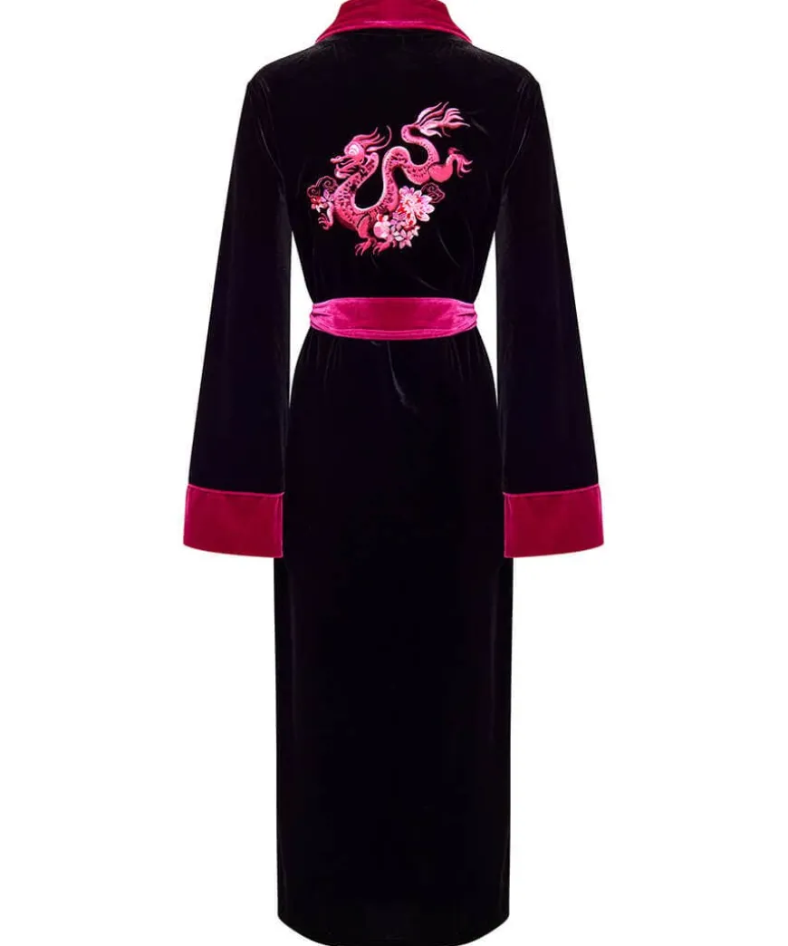 Daring Dragon Embroidered Velour Dressing Gown
