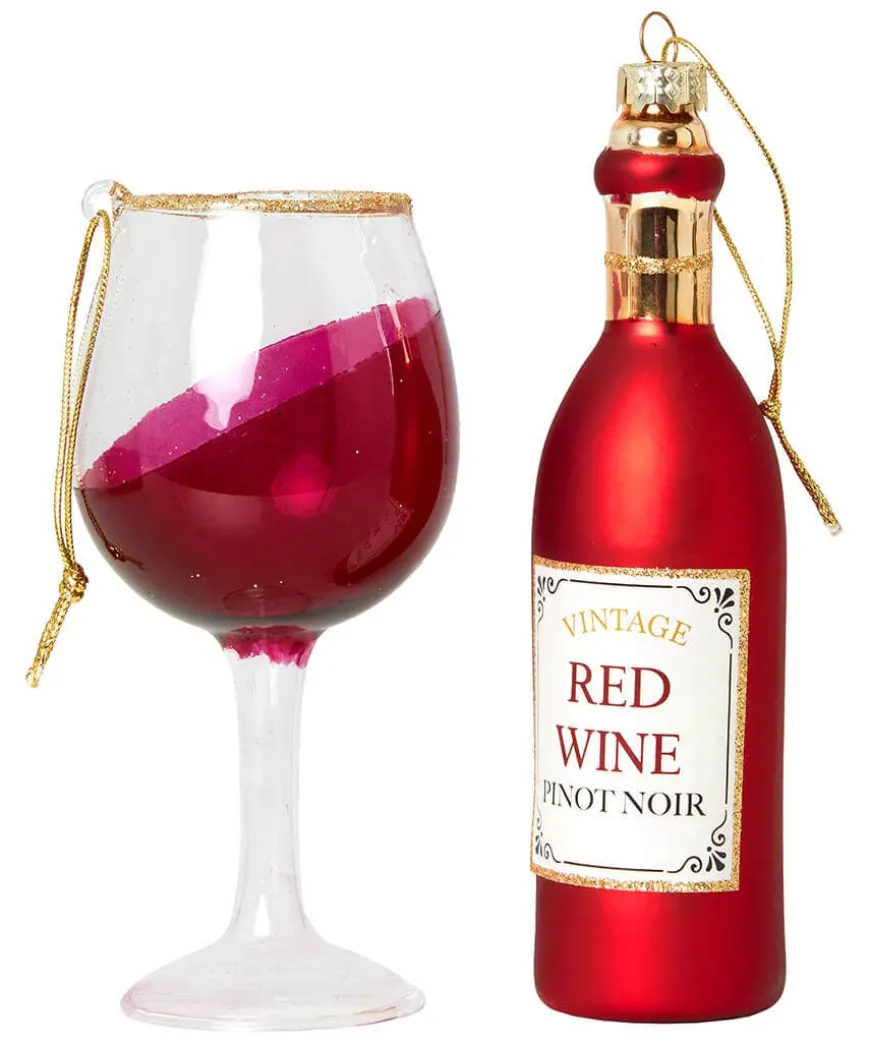 Feeling Merry Wine Bottle And Glass Christmas Ornaments