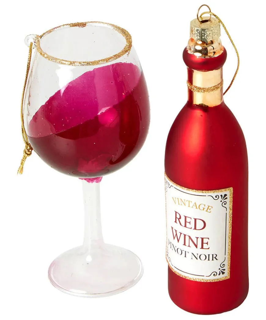 Feeling Merry Wine Bottle And Glass Christmas Ornaments