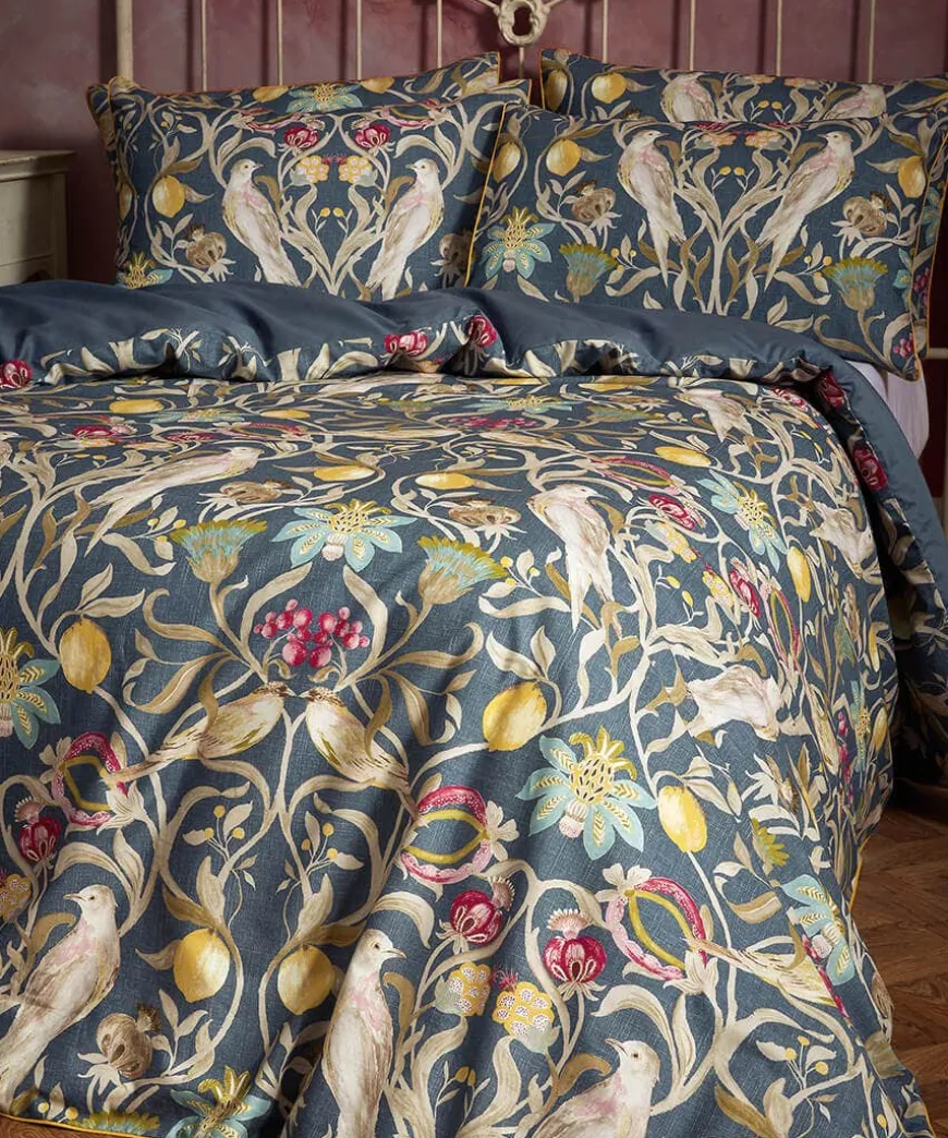 Navy Song Bird 100% Cotton Sateen Duvet Set