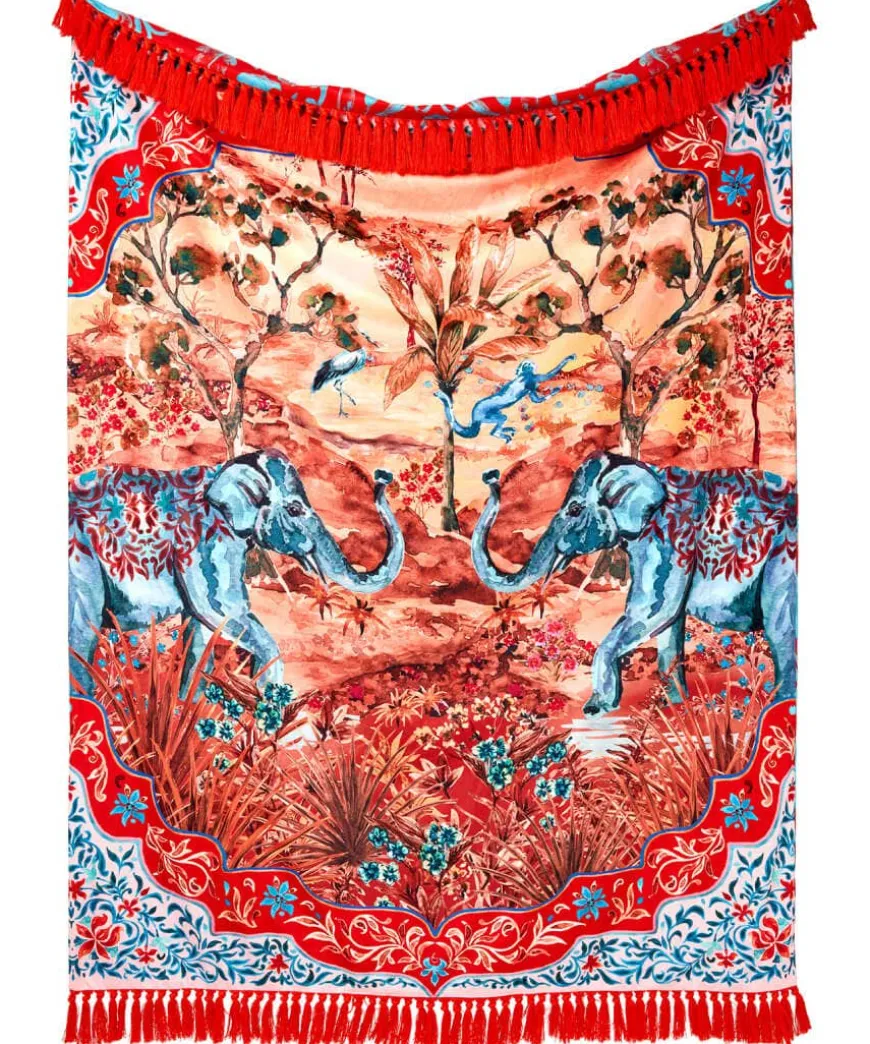 Ornate Elephant Reversible Tassel Throw