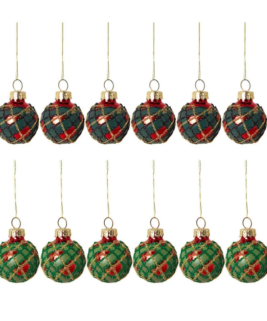 Set Of 12 Traditional Tartan Baubles