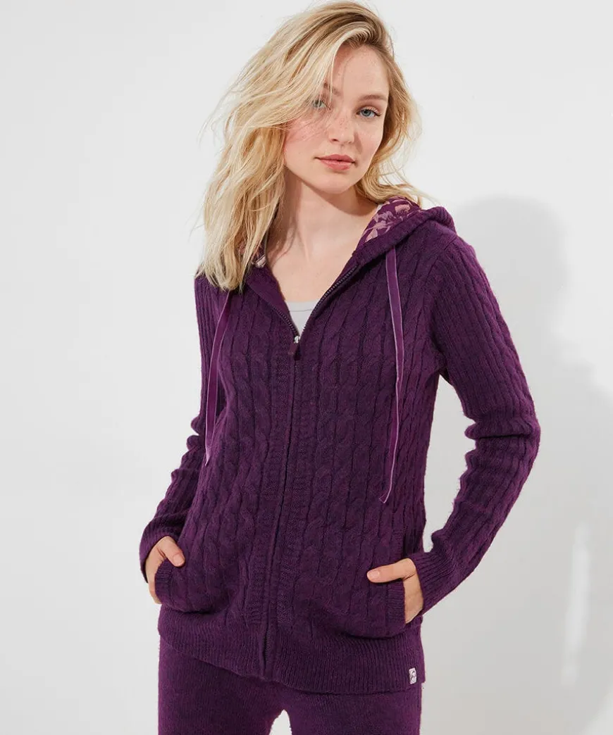 Sloe Joes Knitted Cable Zip Up Cardigan