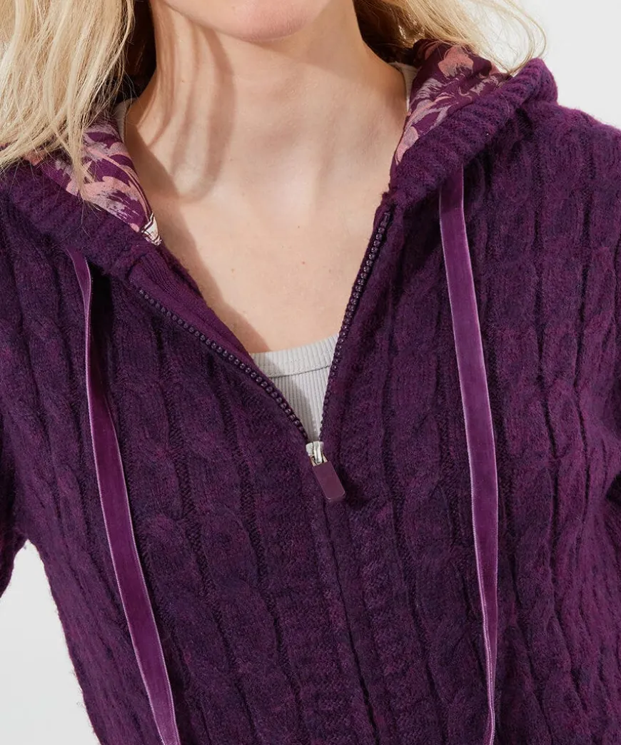 Sloe Joes Knitted Cable Zip Up Cardigan