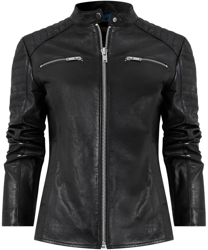 Victoria Zip Up Leather Biker Jacket