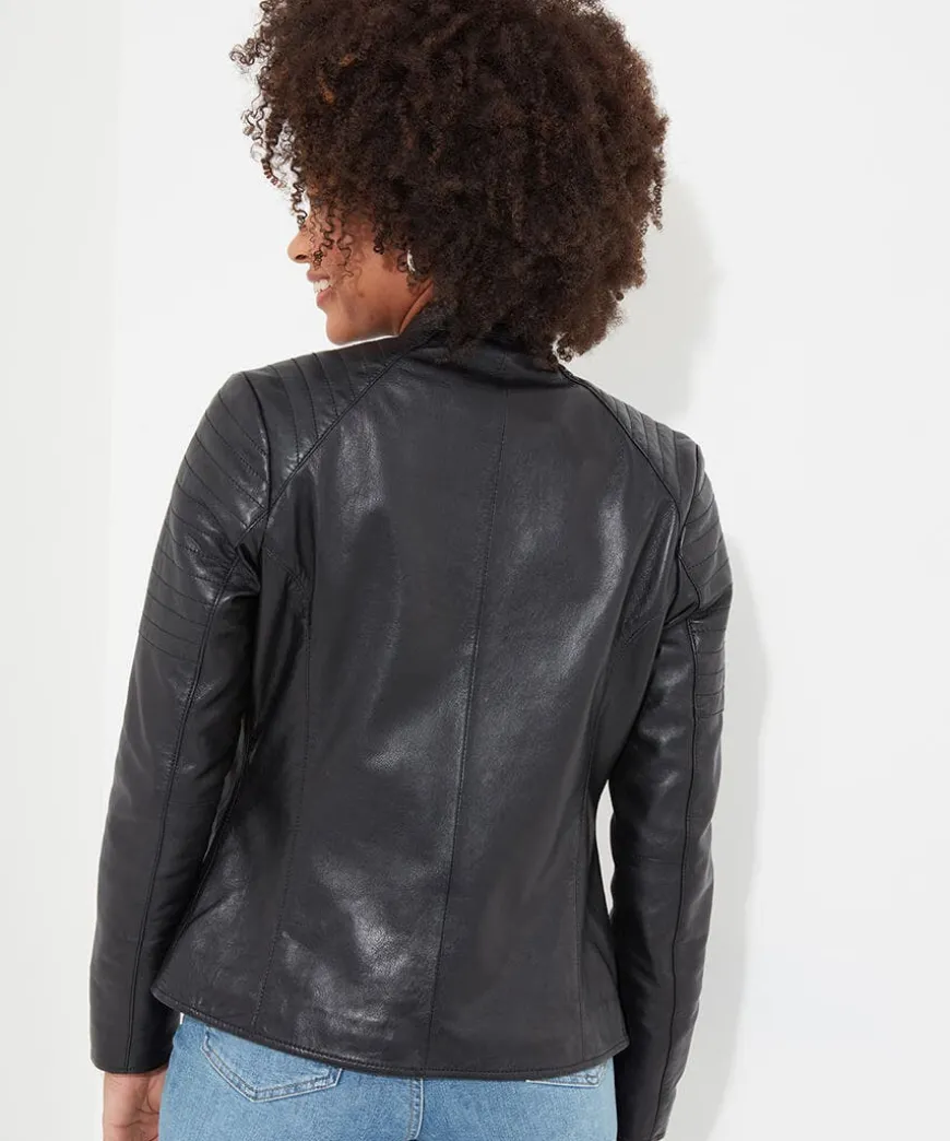 Victoria Zip Up Leather Biker Jacket